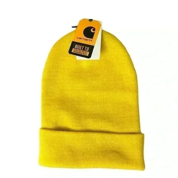 NET Carhartt Yellow Knit Cuffed Stretch Winter Hat Beanie Hat Made In USA SizeOS - Picture 2 of 10